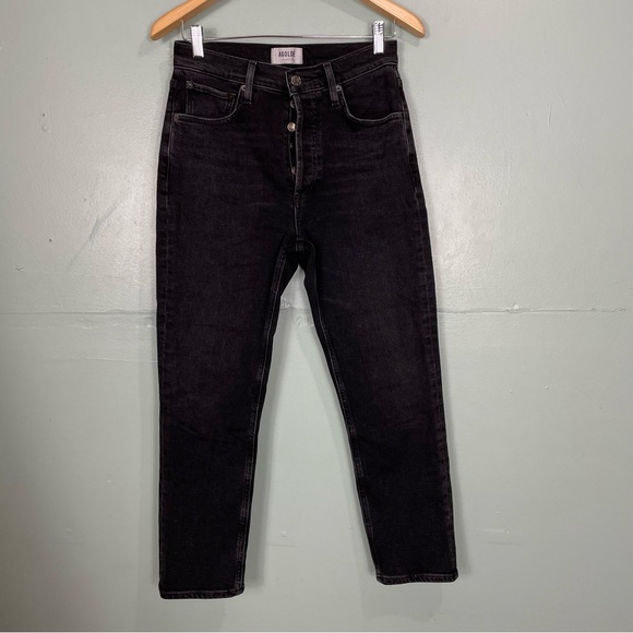 Agolde Riley High Rise Crop Jeans In Washed Black Womens Size 26 - Picture 3 of 12